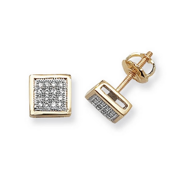 Diamond Set Square Shaped Stud Earrings In 9ct Yellow Gold 0 13ct