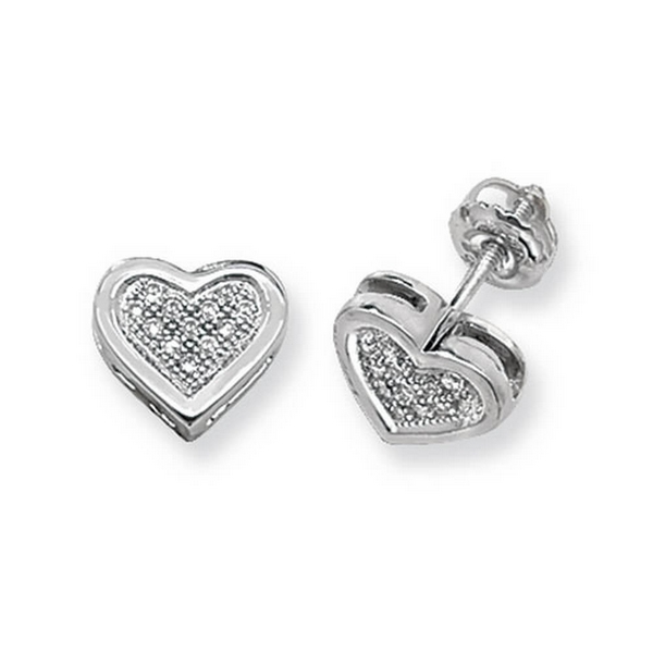 Diamond Set Heart Shaped Stud Earrings in 9ct White Gold (0.12ct ...