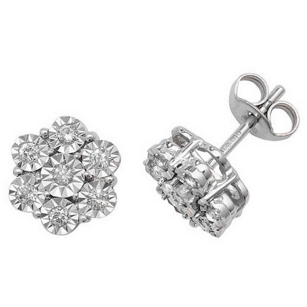 Illusion Set Diamond Cluster Stud Earrings in 9ct White Gold (0.25ct ...