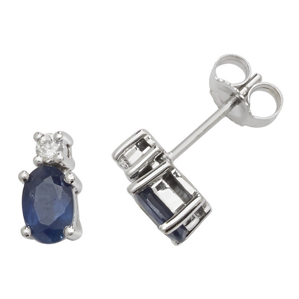 Oval Shaped Sapphire and Diamond Stud Earrings in 9ct White Gold ...