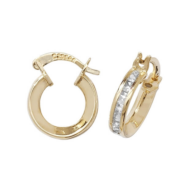 Small 8mm Hooped Earrings set with Cubic Zirconia in 9ct Yellow Gold ...