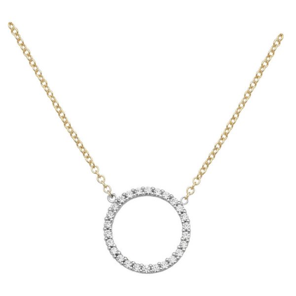 Circle Cubic Zirconia 16 plus 2 inch Pendant Necklace in 9ct Yellow ...