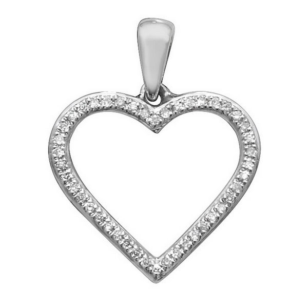 Open Heart Diamond Pendant in 9ct White Gold (0.09ct) | Hockley Jewellers