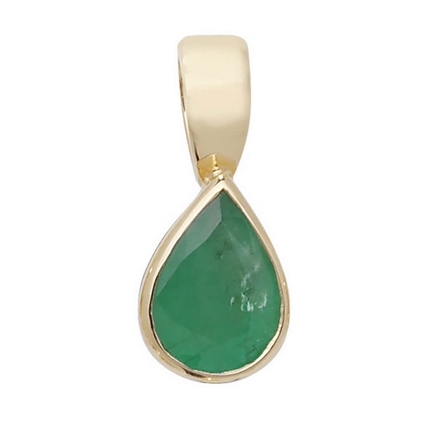 Pear Shaped Emerald Single Gemstone Rubover Pendant in 9ct Yellow Gold ...