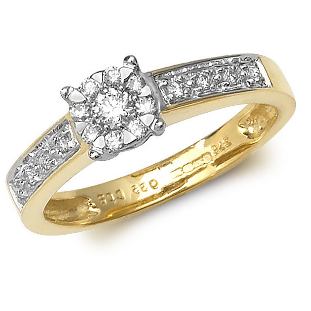 Diamond Ring with Channel Set Diamond Shoulders in 9ct Yellow Gold (0 ...