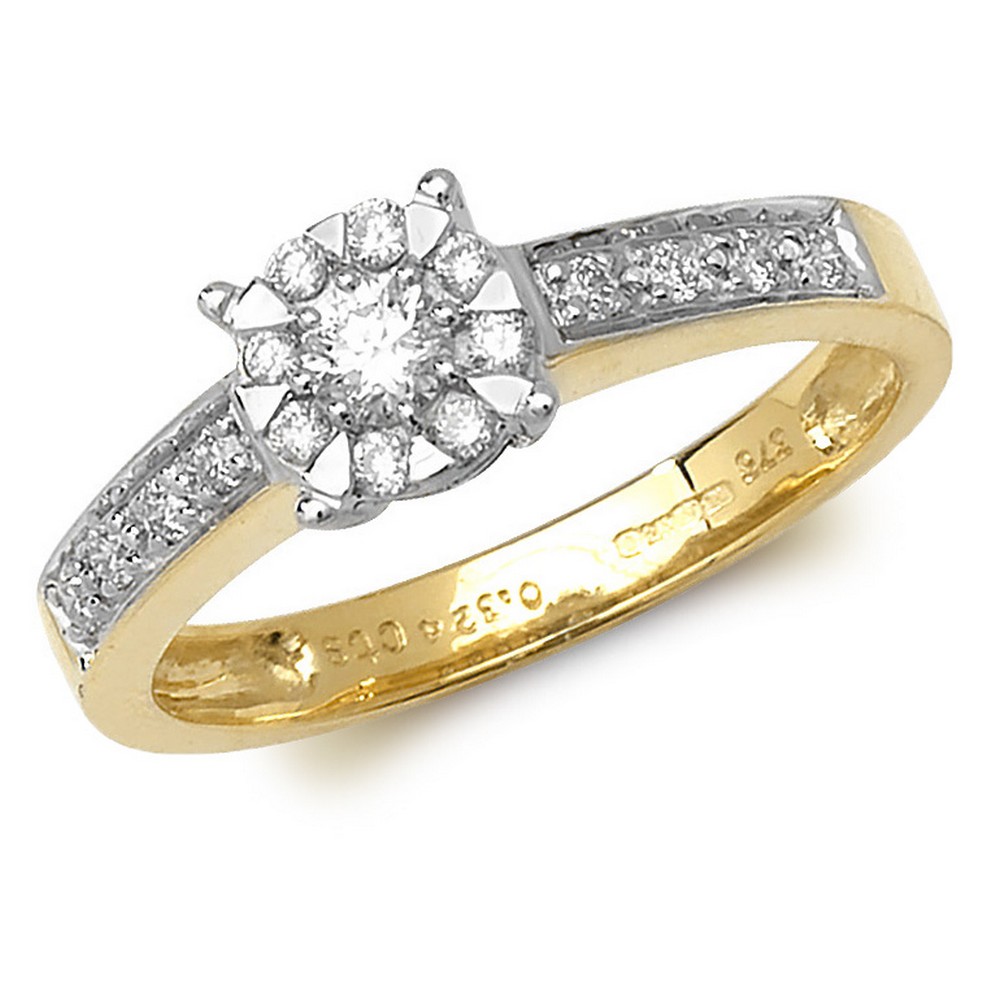 Diamond Ring with Channel Set Diamond Shoulders in 9ct Yellow Gold (0 ...