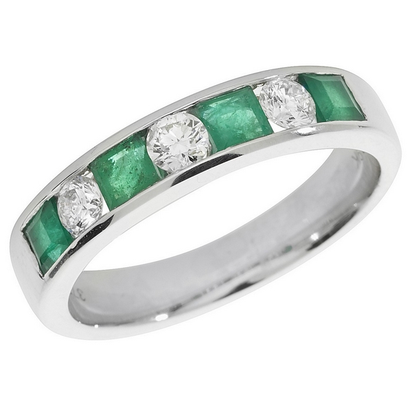 Half Eternity Style Princess Cut Emerald and Round Diamond 9ct White ...