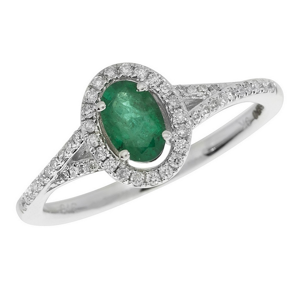 Diamond and Oval Cut Emerald Cluster Ring with Split Diamond Set ...