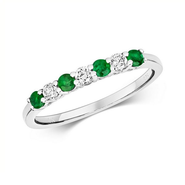 Claw Set Round Emerald and Diamond Half Eternity Style Ring in 9ct ...