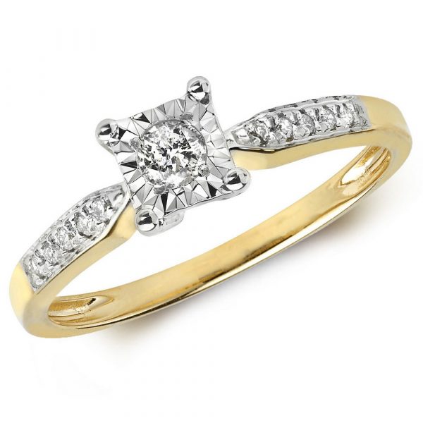 Diamond Illusion Plate Set Diamond Ring in 9ct Yellow Gold (0.15ct)