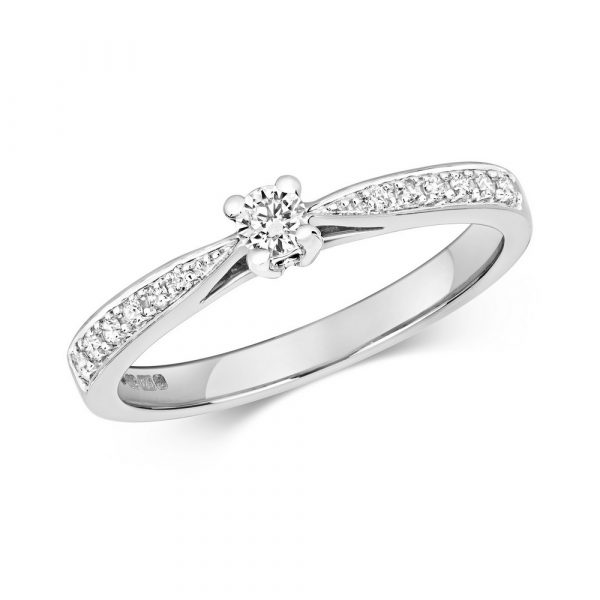 Solitaire Diamond Ring with Diamond Shoulders in 9ct White Gold (0.20ct)