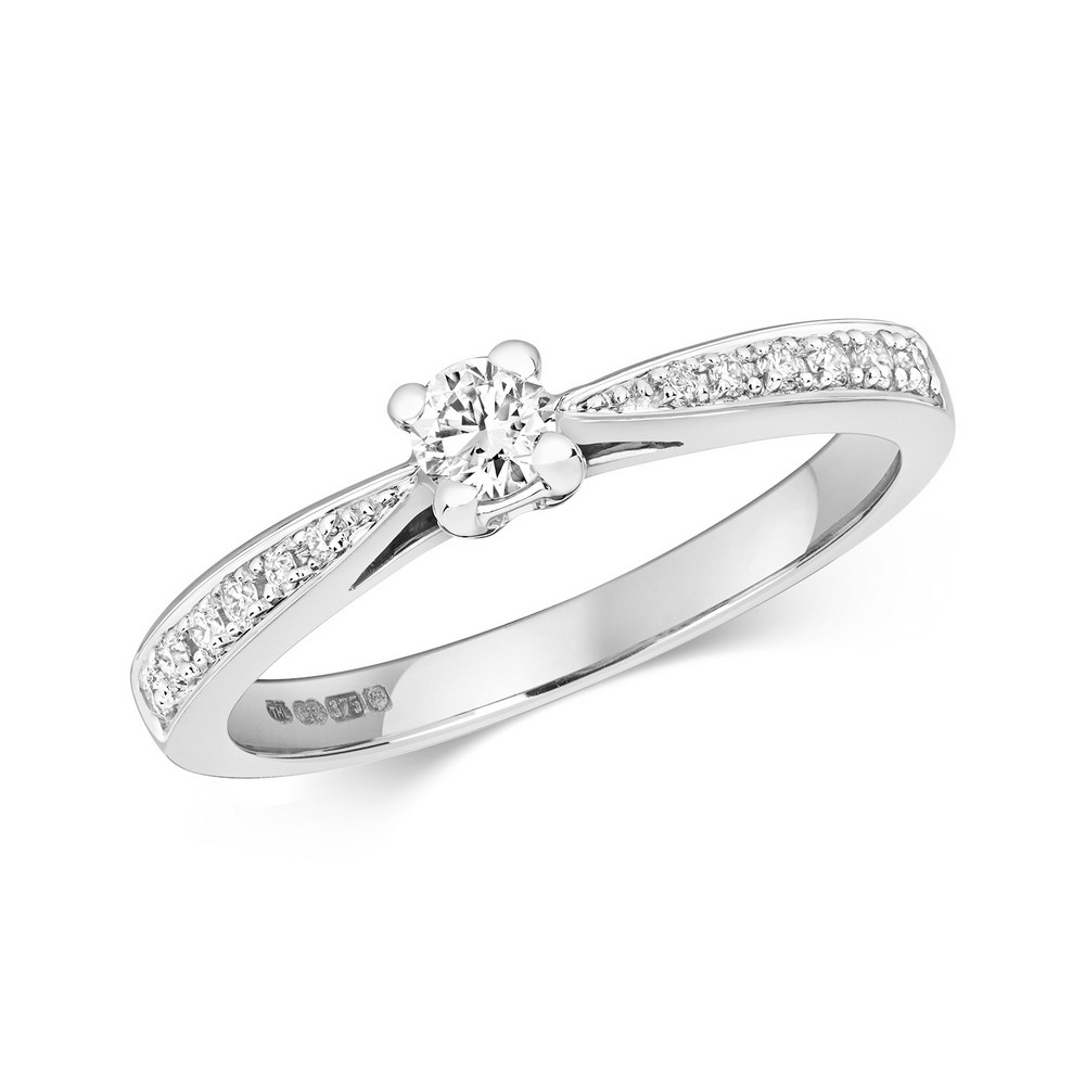 Solitaire Diamond Ring with Diamond Shoulders in 9ct White Gold (0.25ct ...