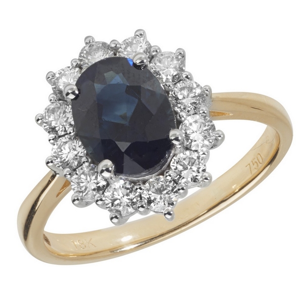 Diamond Cluster Ring with Large Centre Set Oval Sapphire in 18ct Yellow ...