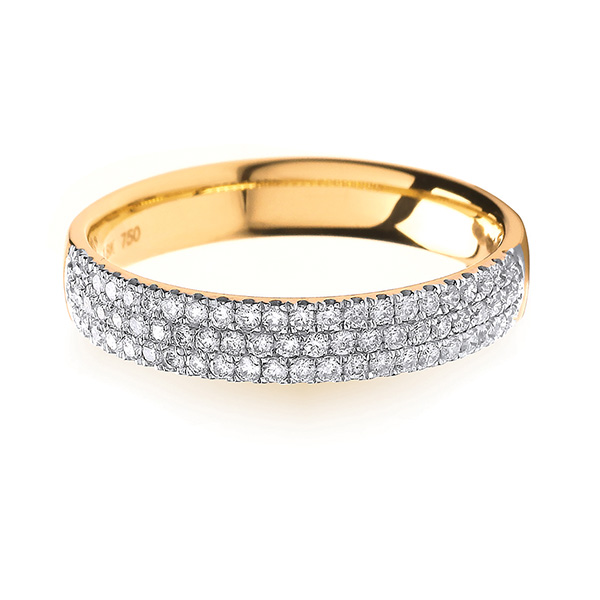 18ct Yellow Gold 3 Row Diamond Set Wedding Ring | Hockley Jewellers