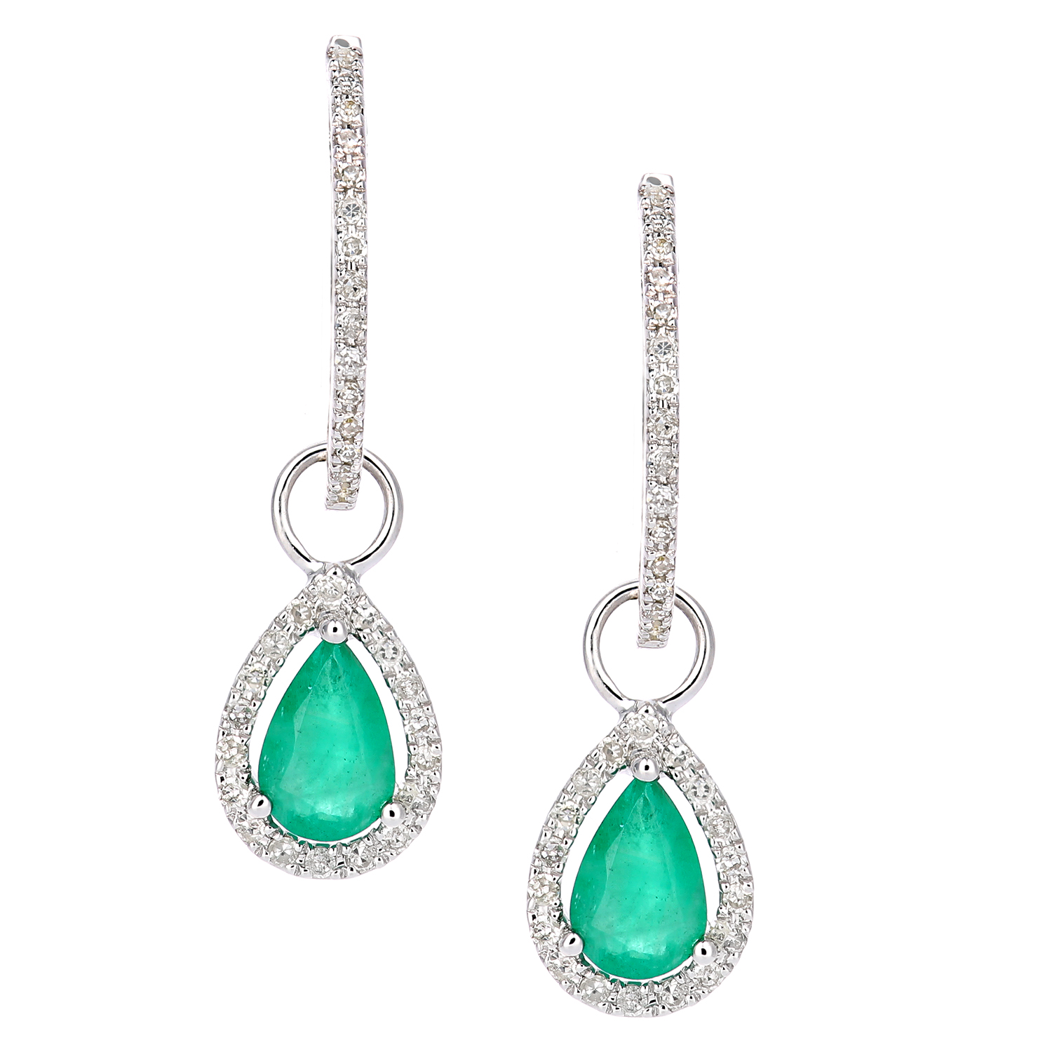 Emerald and Diamond Pear Dropper Earrings | Hockley Jewellers