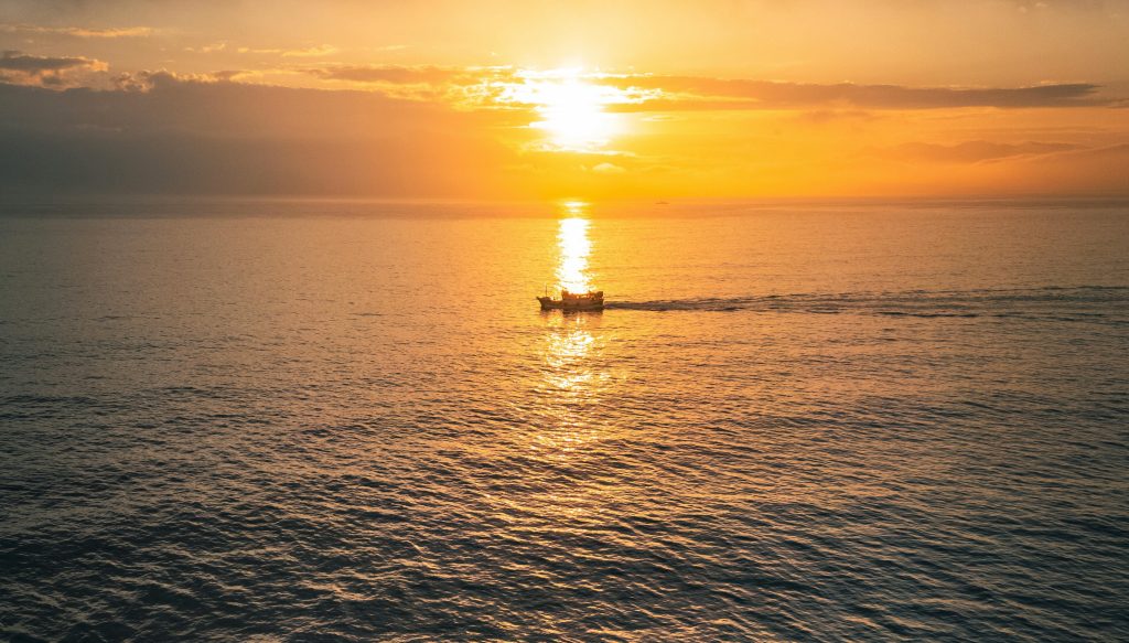 Couple on a cruise in the sunset